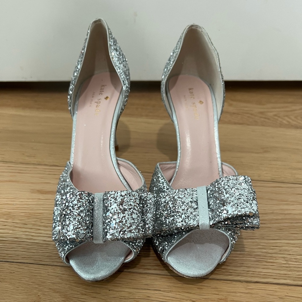 Kate Spade Sela silver glitter heels